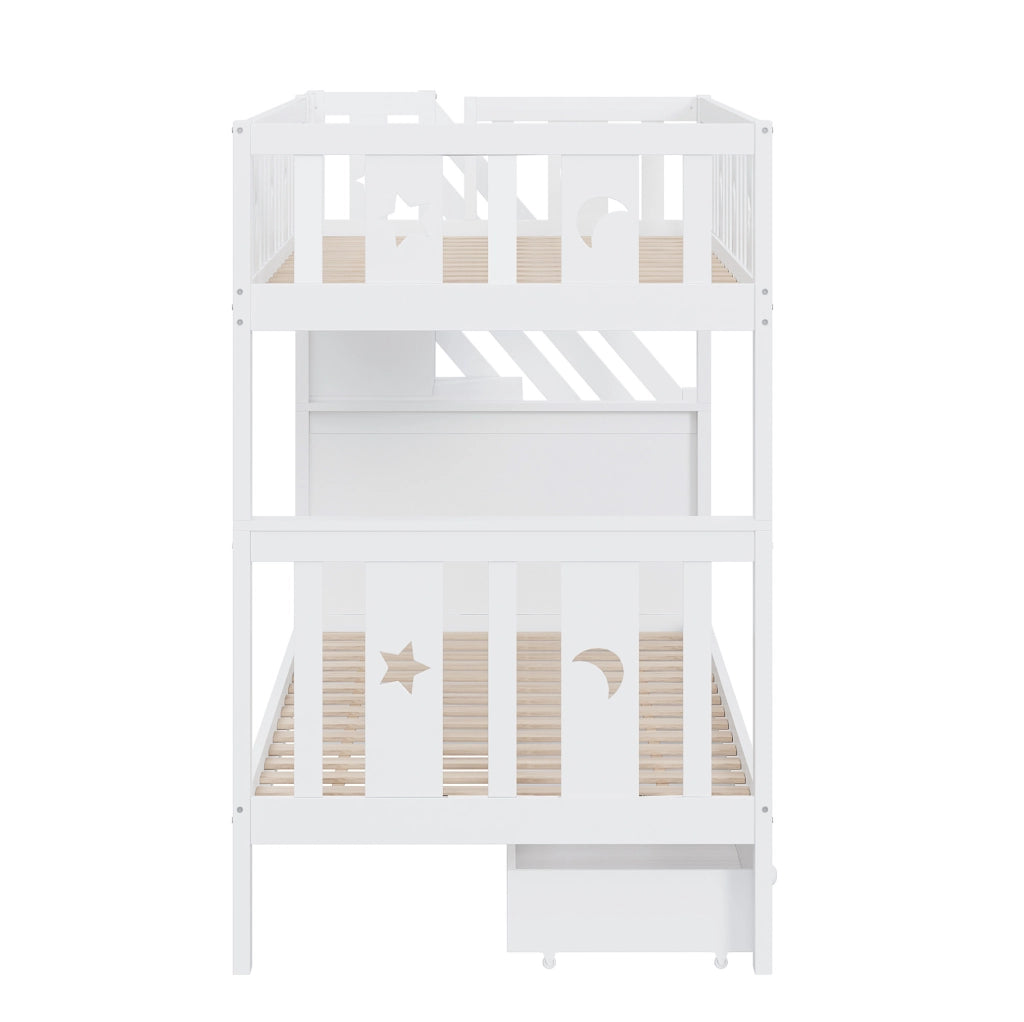 Letto a castello per bambini 90x200 cm con scala contenitore e 2 cassetti bianco