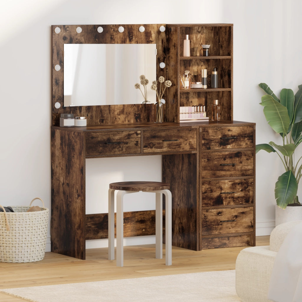 Set da toeletta 2 pezzi con LED in legno ingegnerizzato rovere affumicato