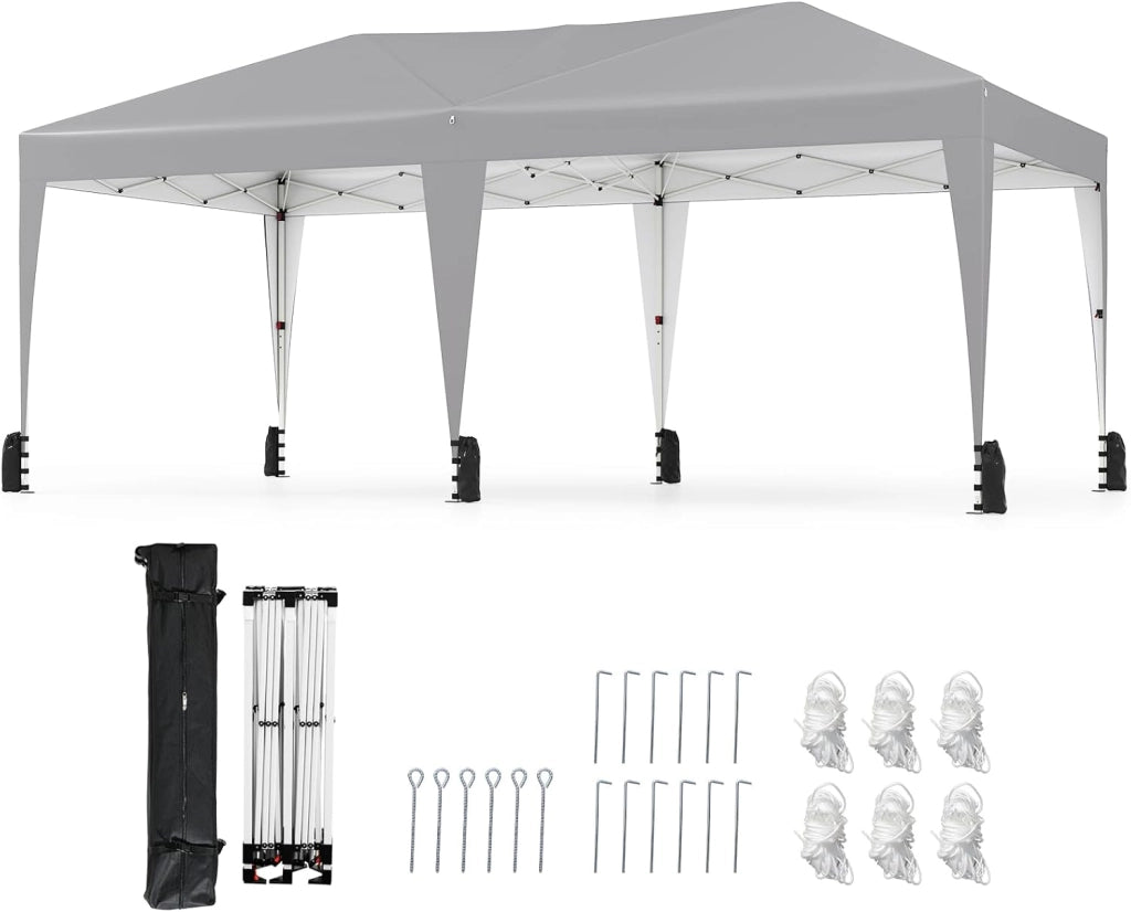 3x5,9 m Gazebo da Giardino Pieghevole, Regolabile in Altezza, Gazebo Esterno Impermeabile Antivento con Borsa a Rotelle, Montaggio Veloce, Tendone per Feste, Mercati e Matrimoni (Grigio)