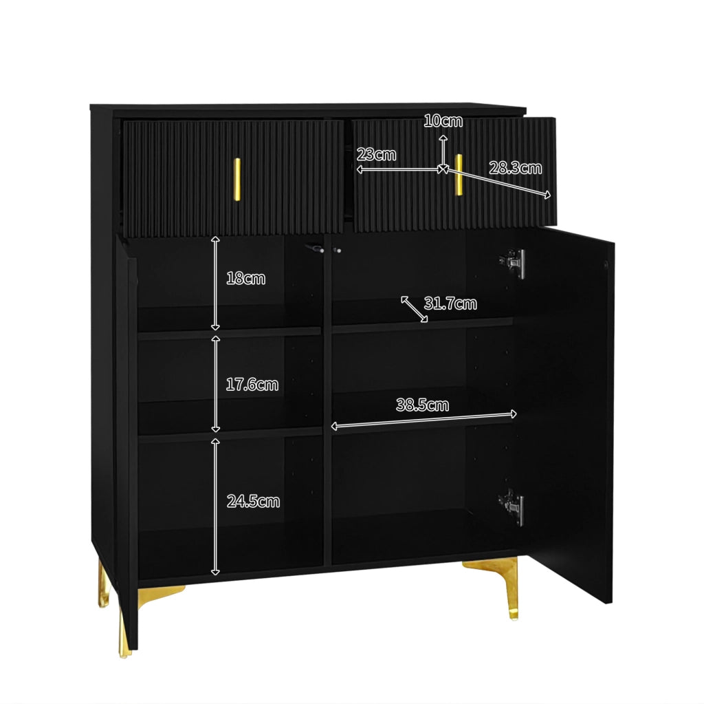 Set guardaroba nero in truciolare con mobile portascarpe e appendiabiti a parete