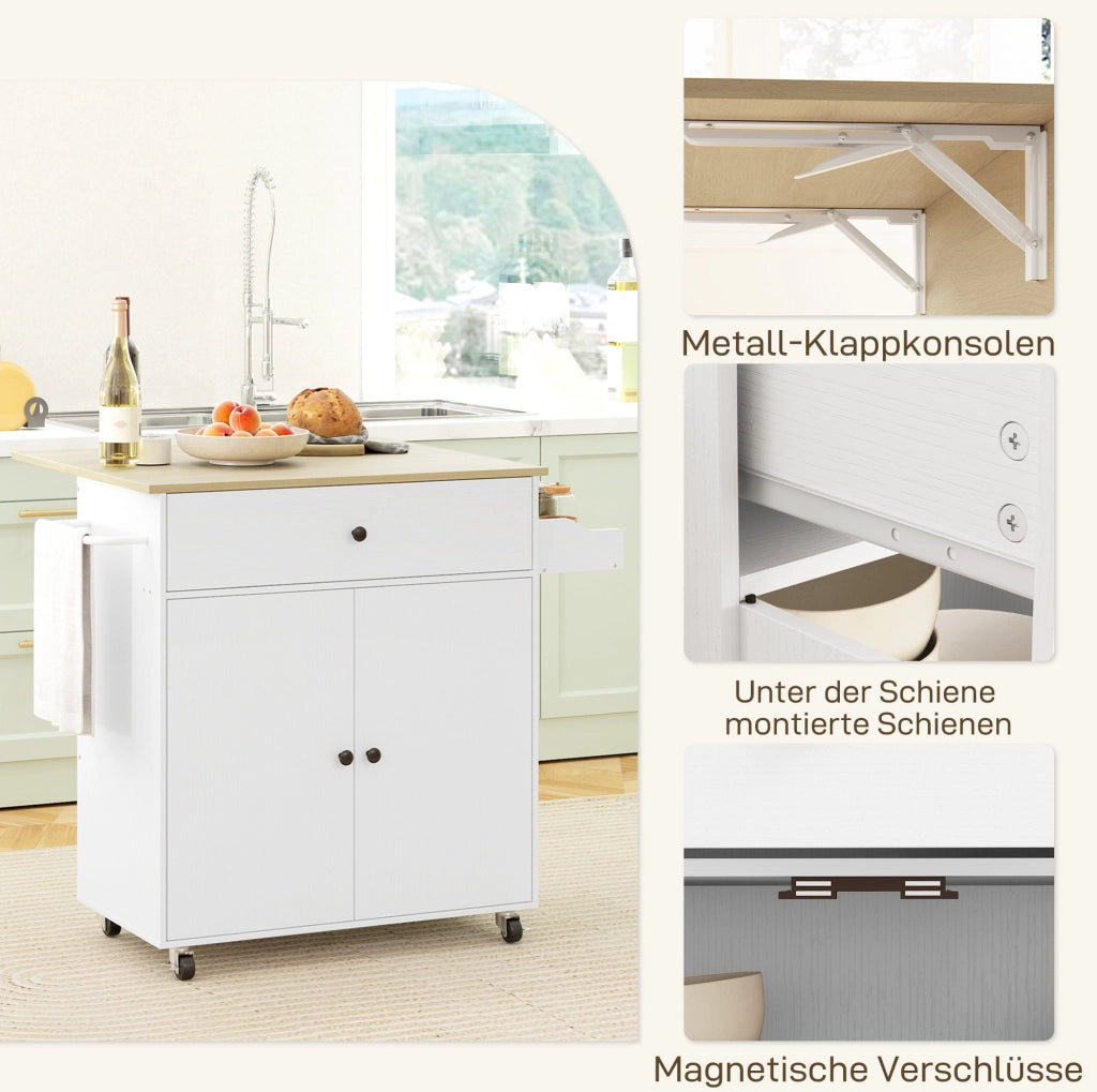Carrello da cucina bianco con piano richiudibile