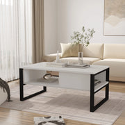 Tavolino Centrale da Salotto Laukaa con Scomparti 45 x 100 x 60 cm Bianco/Nero [en.casa]