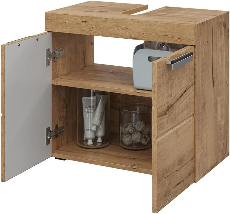 Mobile sottolavabo per bagno Luna, Quercia Wotan, 60 x 56 cm, per montaggio a parete, combinabile con altri mobili Luna
