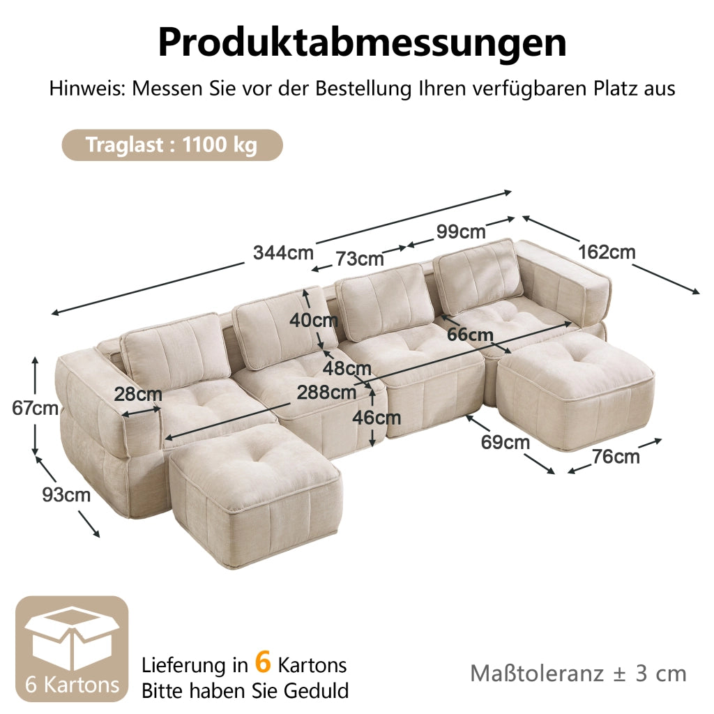 Divano modulare senza telaio con seduta profonda schienale ergonomico e base antiscivolo in poliestere beige