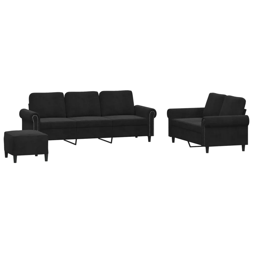 Set di Divani 3 pz con Cuscini Nero in Velluto 3202265