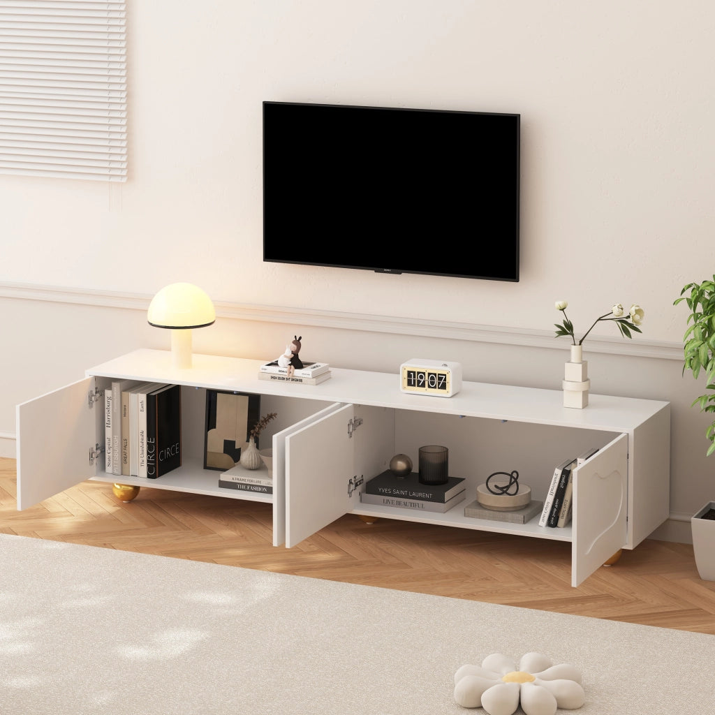 Mobile TV con 4 Ante e 2 Vani; per Soggiorno; in Pannello di Particelle; 180 × 40 × 45 cm; Bianco