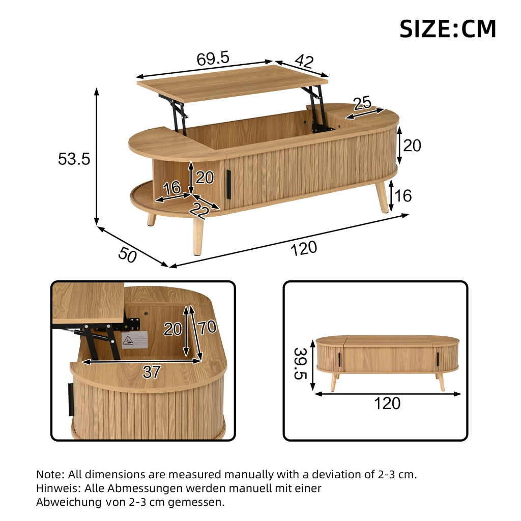TAVOLO LIVING Regolabile 120x50x39,5 cm MDF Effetto Legno Naturale
