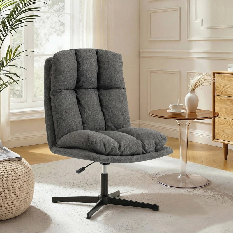 Poltrona girevole moderna senza braccioli, seduta ampia 62 cm, altezza regolabile, grigio scuro