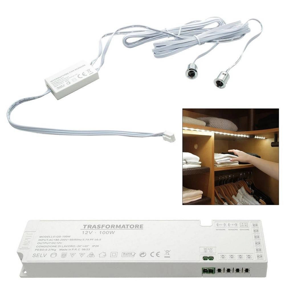 Trade Shop - Kit Doppio Sensore 12/24v Interruttore Senza Contatto Strisce Led Alimentatore 100w -