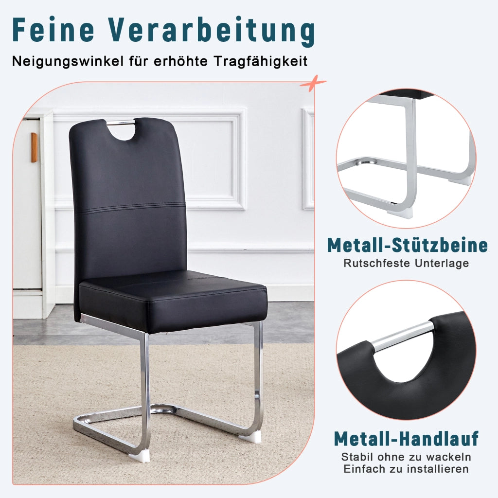 Sedia da Pranzo con Design Ergonomico e Seduta con Molle, Struttura in Metallo, in PU Nero