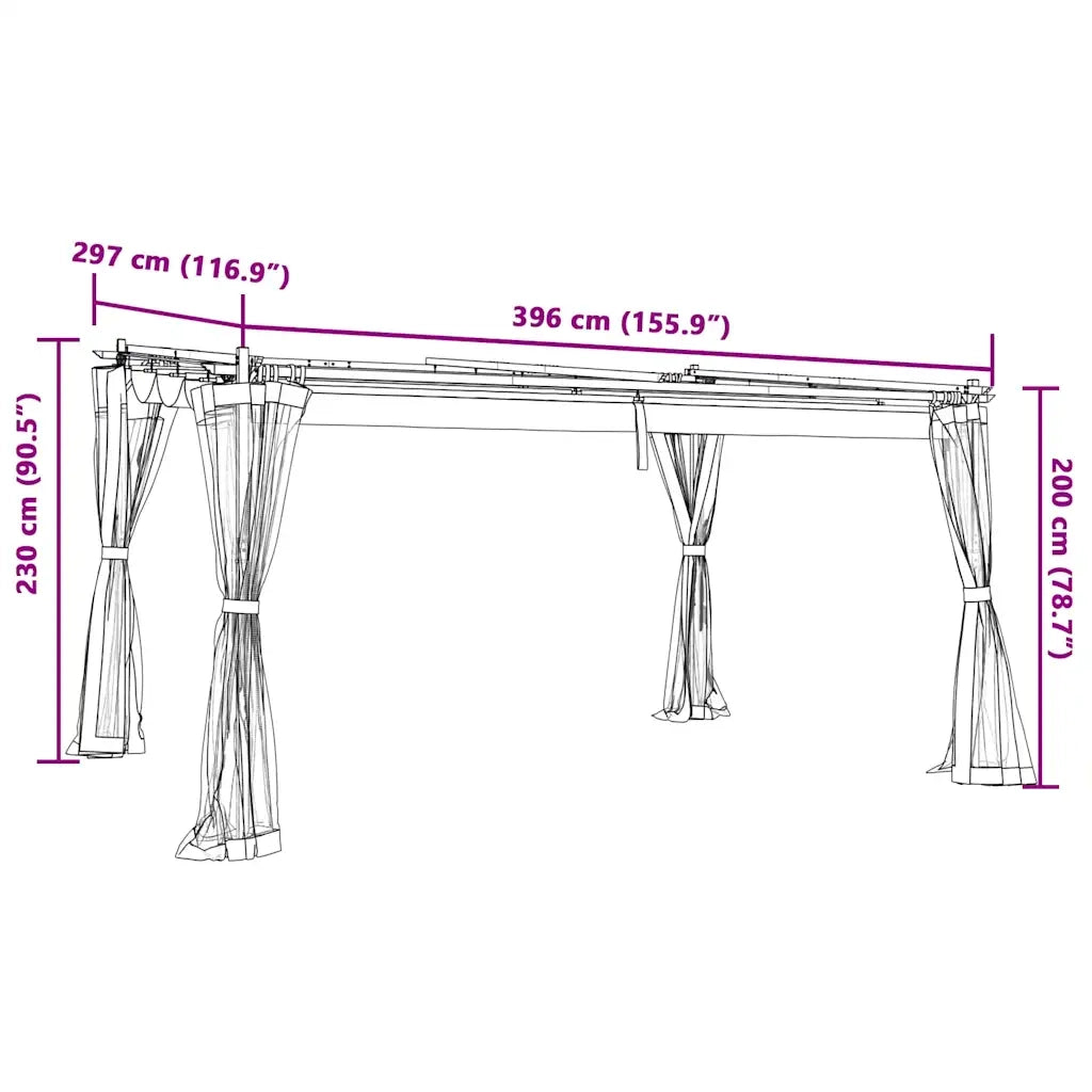 Gazebo con Pareti in Rete Crema 4x3 m in Acciaio