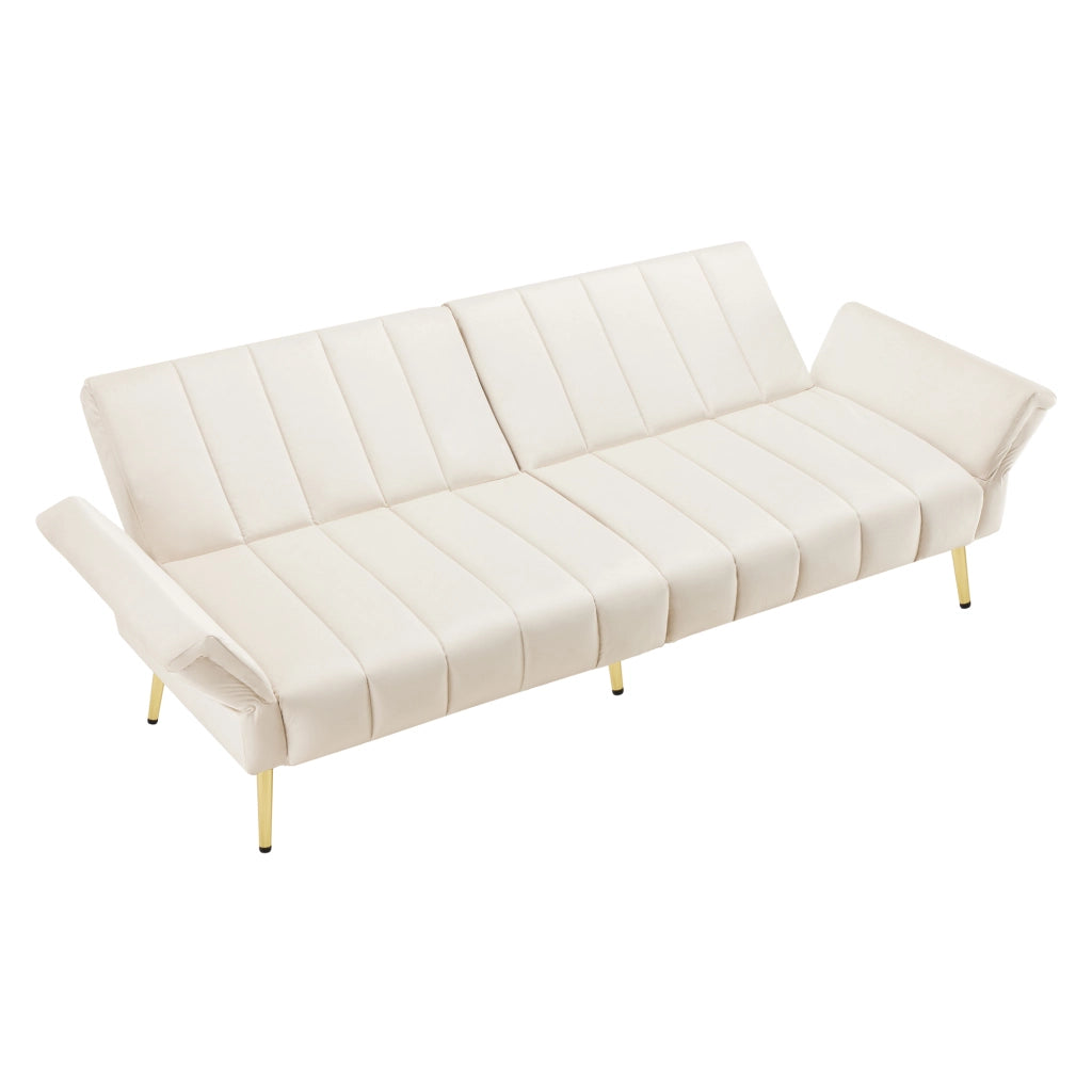 Divano letto convertibile con schienale e braccioli regolabili, gambe in metallo in velluto beige 183 × 76 × 75 cm