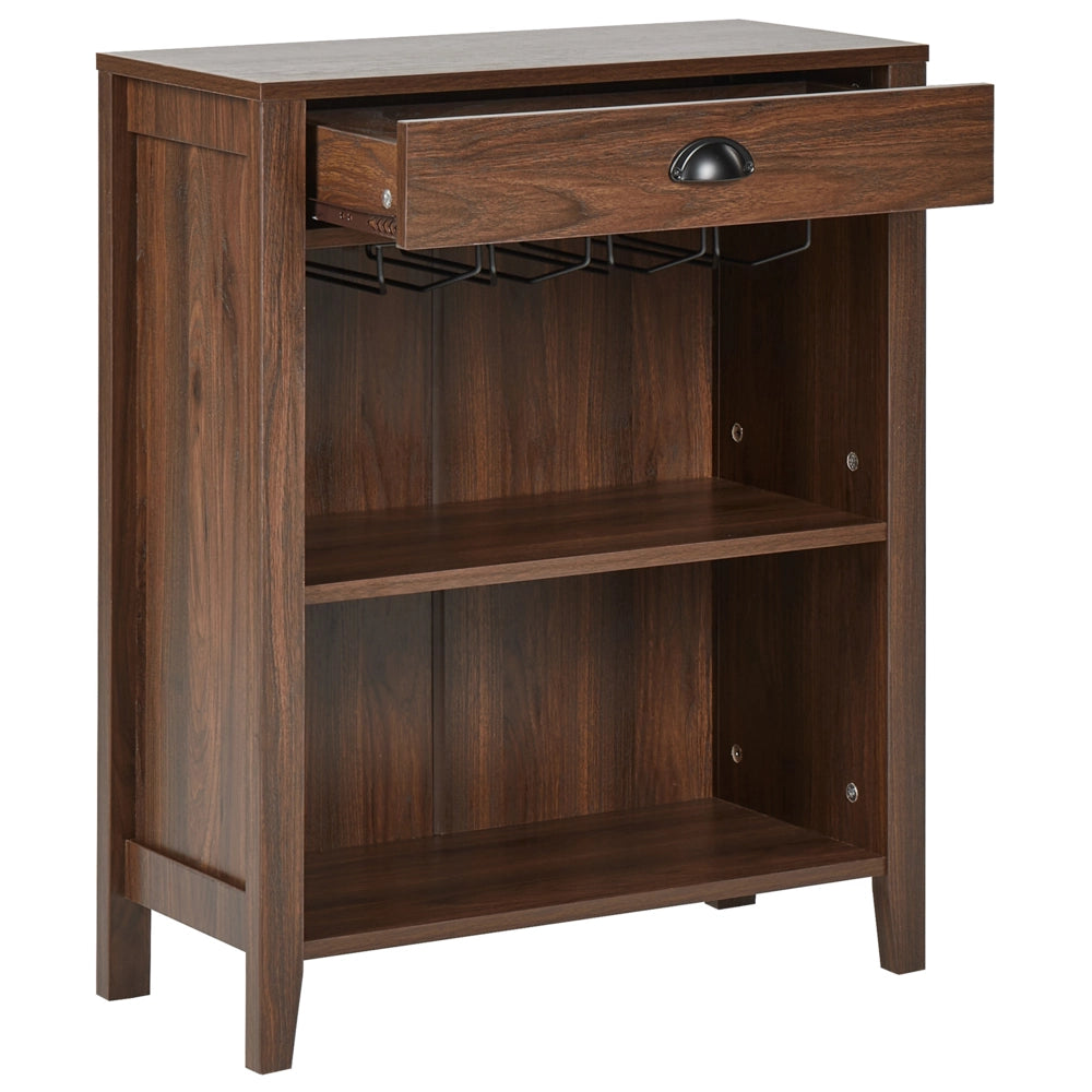 Credenza con cassetto 2 ripiani e porta bicchieri in vetro legno scuro stile moderno soggiorno