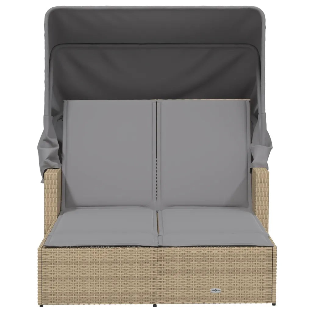 Lettino Doppio con Baldacchino e Cuscini Beige Misto Polyrattan 365811