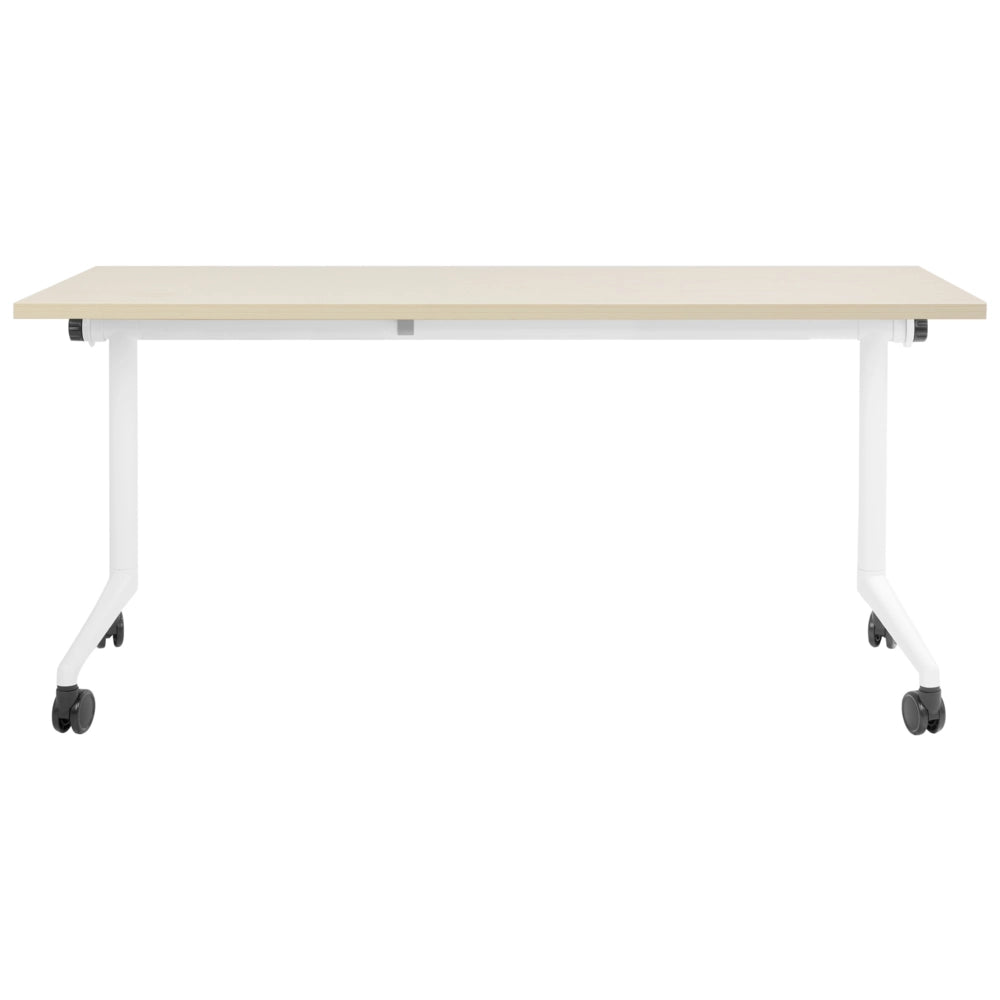 Scrivania rettangolare pieghevole con rotelle portatile con struttura in metallo bianco marrone chiaro 160 x 60 cm stile moderno