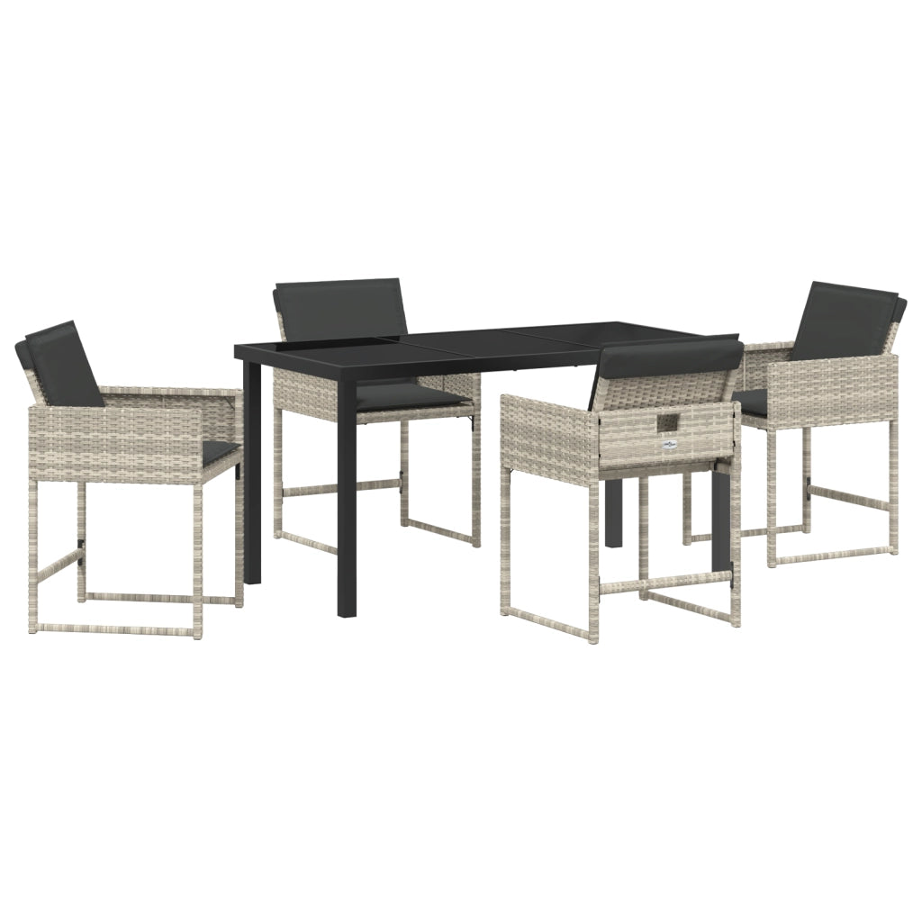 Set da Pranzo da Giardino a 5 Pezzi con Cuscini Grigio Chiaro in Rattan Polimerico