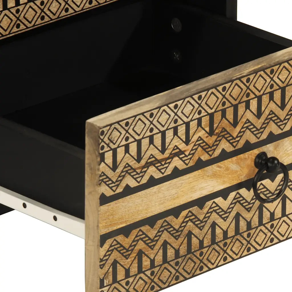 Comodino Nero 40x33,5x46 cm in Legno Massello di Mango Grezzo 4018626