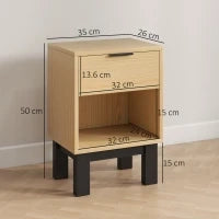 Set di 2 Comodini Moderni con Cassetto e Mensola Aperta 35x26x50 cm Rovere