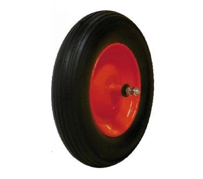 RUOTA PIENA PER CARRIOLA  mm. 350x80 CERCHIONE IN ACCIAIO PERNO LUNGO 21 CM