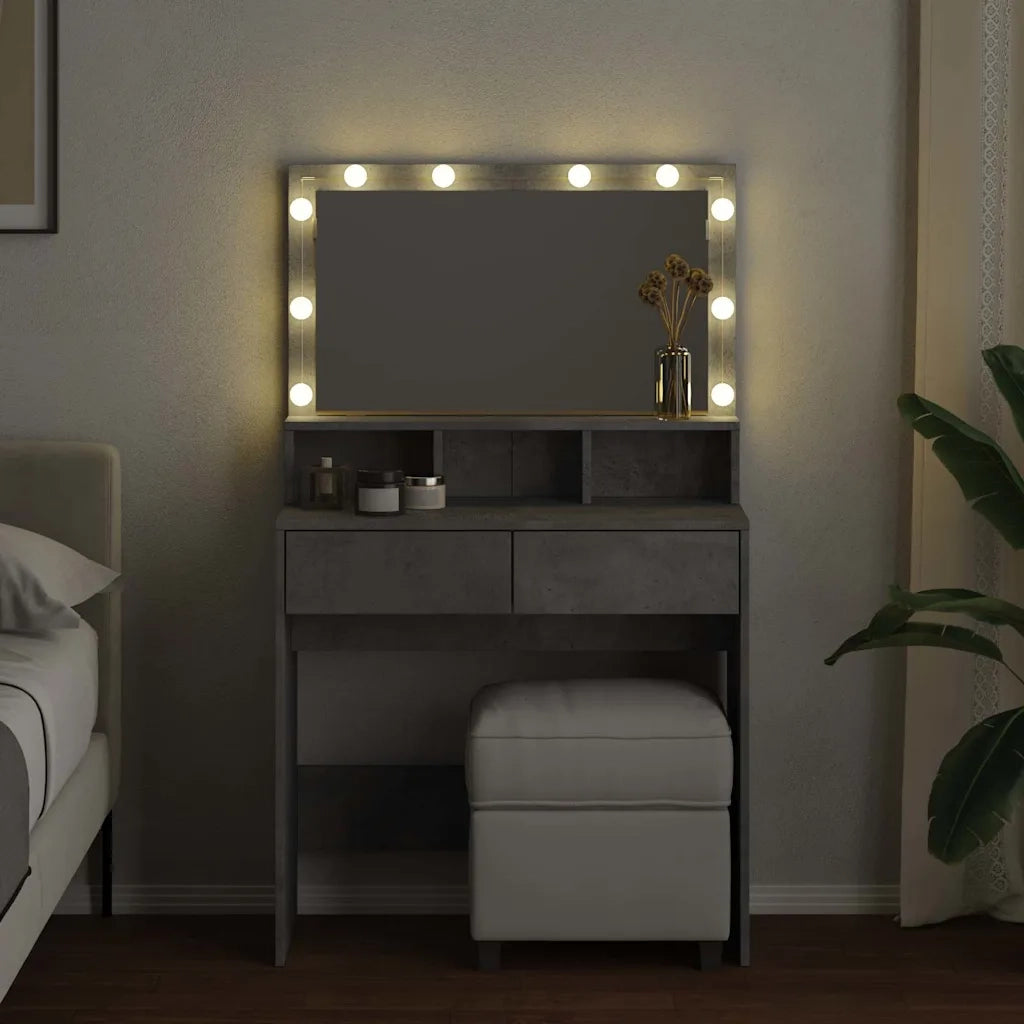 Toeletta | Tavolo da Trucco con LED Grigio Cemento 80x41x134,5 cm