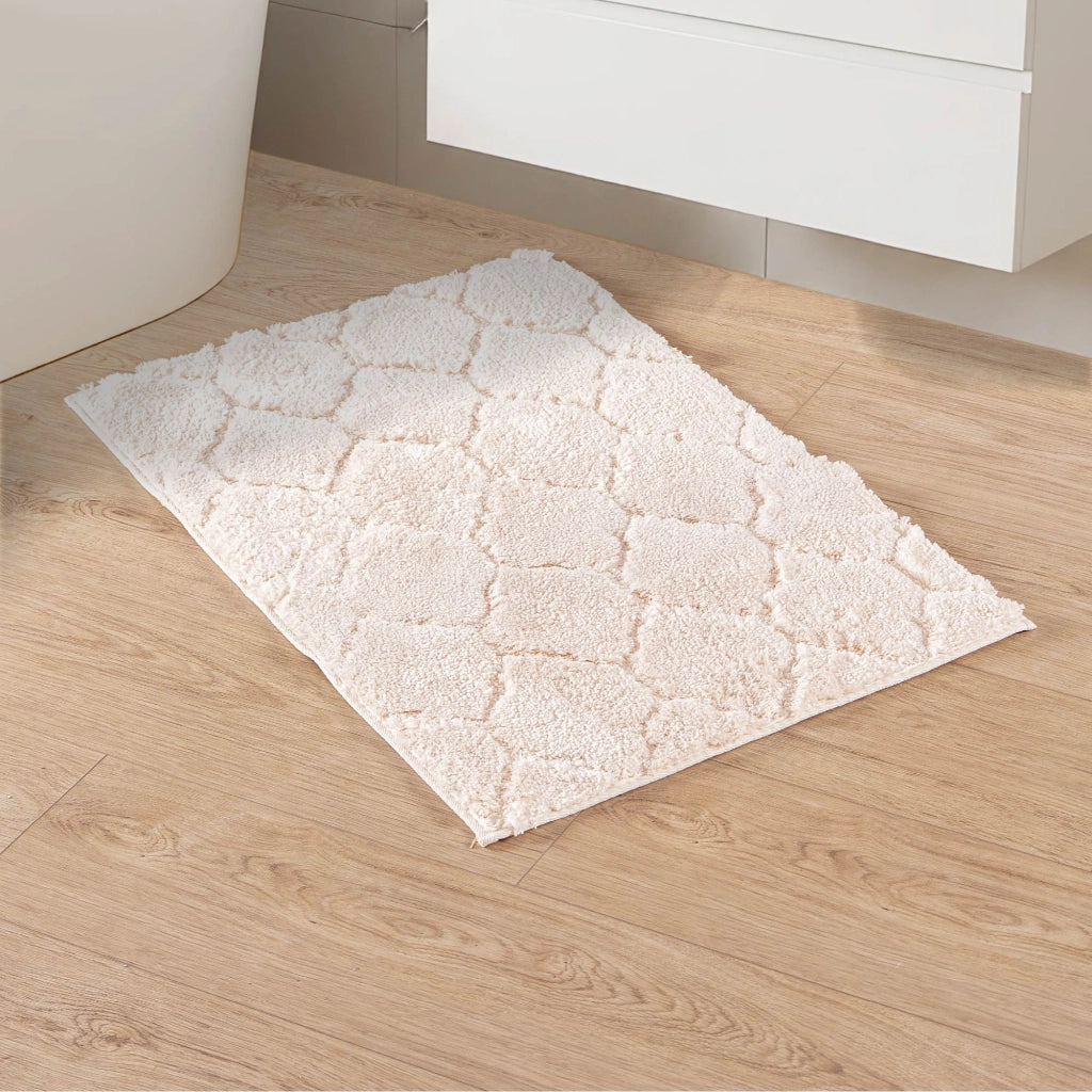 Tappeto Bagno Antiscivolo Effetto Rilievo Assorbente, Morbido, Lavabile in Lavatrice 50x80 / 60x120 cm 50x80 Cm - Panna