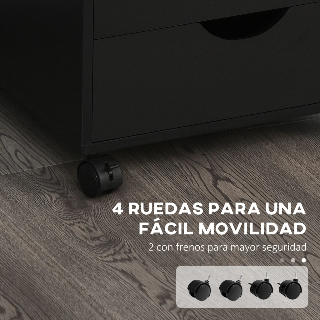 Cassettiera con 5 cassetti e ruote ¨C Zephmum ¨C Nero 40x40x67 cm