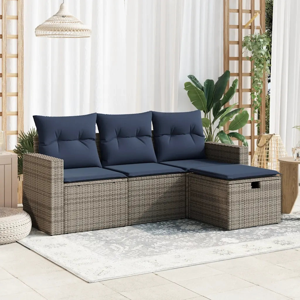 Set Divani da Giardino 4 pz con Cuscini in Polyrattan Grigio 3325357