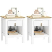 Set 2 Comodini con Cassetto e Ripiano Aperto in Legno, 45x40x55 cm, Bianco e Rovere