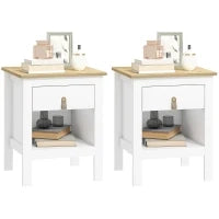 Set 2 Comodini con Cassetto e Ripiano Aperto in Legno, 45x40x55 cm, Bianco e Rovere