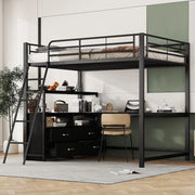 Letto a soppalco 140x200 cm con scrivania a L e cassetti in MDF e metallo nero