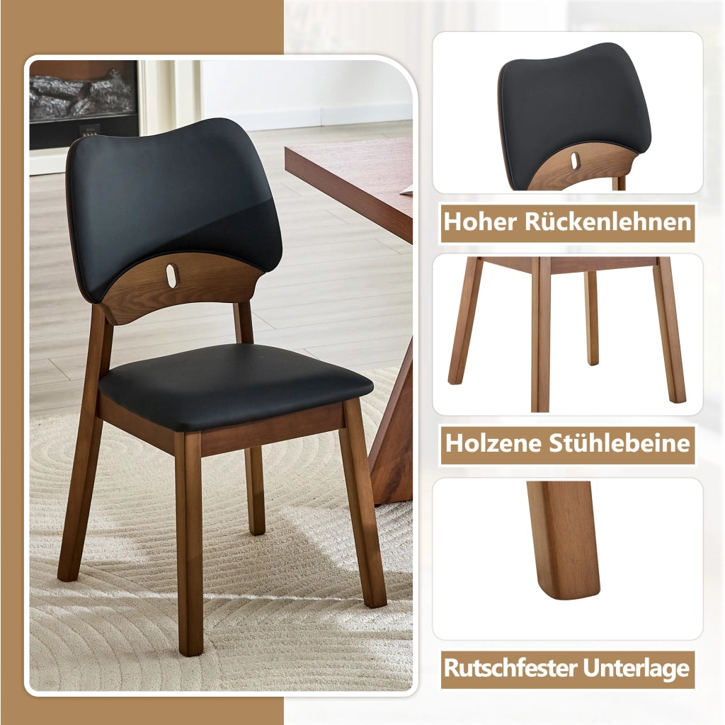Set di 2 Sedie da pranzo con Schienale a Farfalla Ergonomico e Seduta Imbottita in Legno di gomma Nero