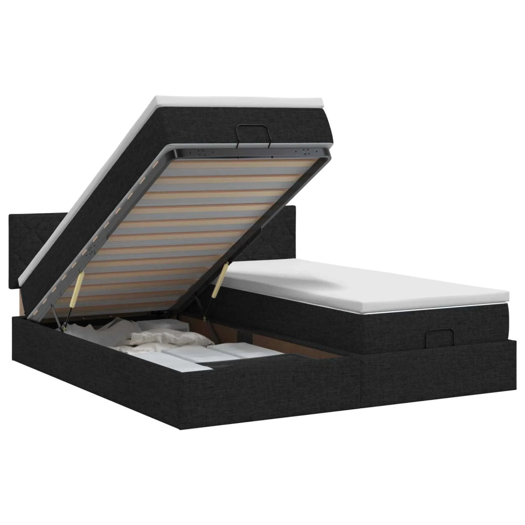 Letto ottomano con materasso con testiera 2 pz Nero Tessuto 3456707