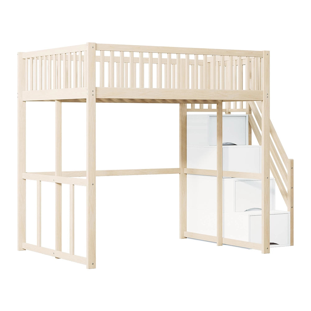 Letto a soppalco 140x200cm - Xylo - Pino massiccio scala di sicurezza per bambini/adolescenti/adulti