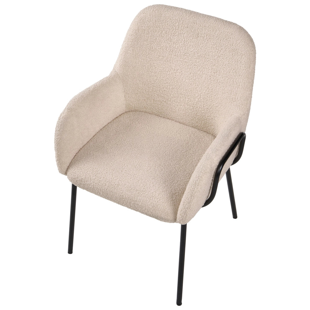 Sedia da sala da pranzo Rivestimento bouclé beige chiaro Base nera Struttura in ferro Design retrò