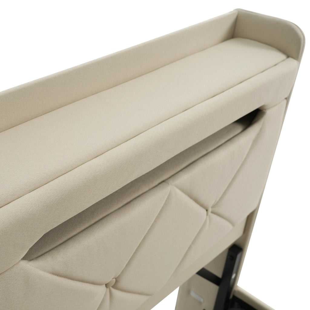 Letti contenitori 140x190 cm; testiera con ricarica e LED; lino beige (Senza materasso)