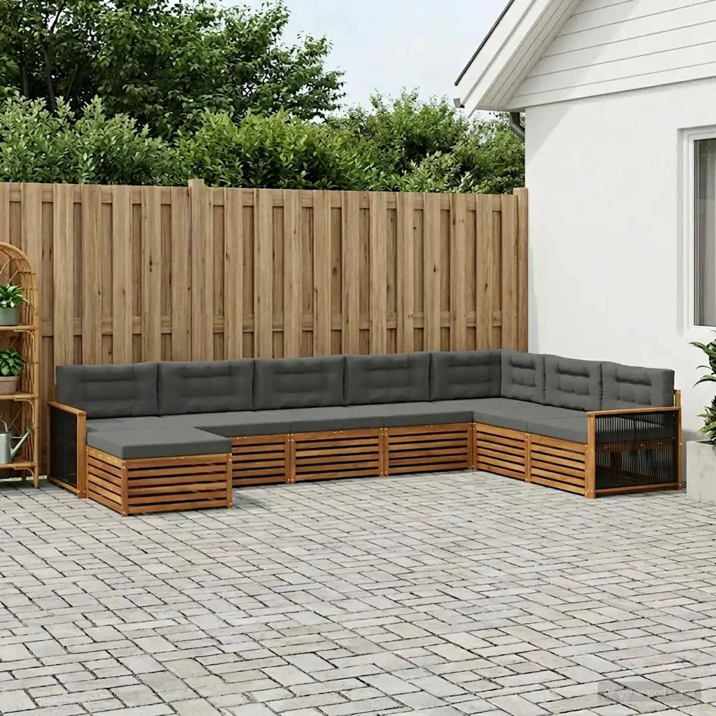 Set di divani da esterno con cuscino 8 pcs Naturale e Antracite
