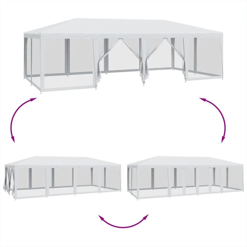 vidaXL Tenda per Feste con 12 Pareti Laterali in Rete Bianco 8x4m HDPE