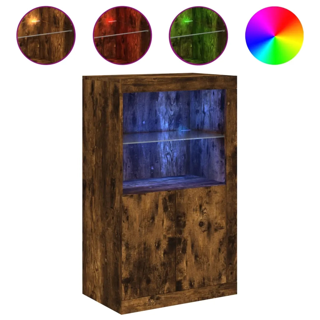 Armadietto con Luci LED Rovere Fumo in Legno Multistrato 836627
