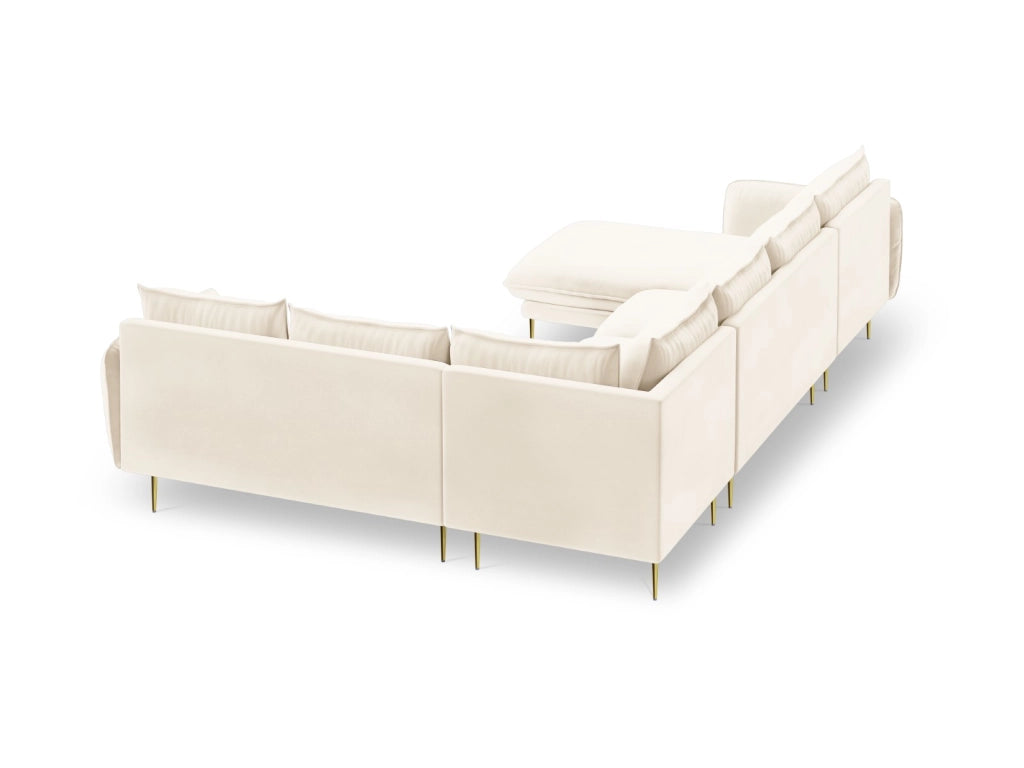 Cosmopolitan Design - Divano panoramico destro "Vienna" 7 posti in velluto beige chiaro 