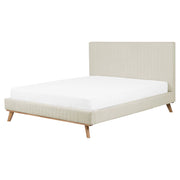 Letto 160 x 200 cm Beige Ciniglia imbottita con struttura a canale testiera trapuntata
