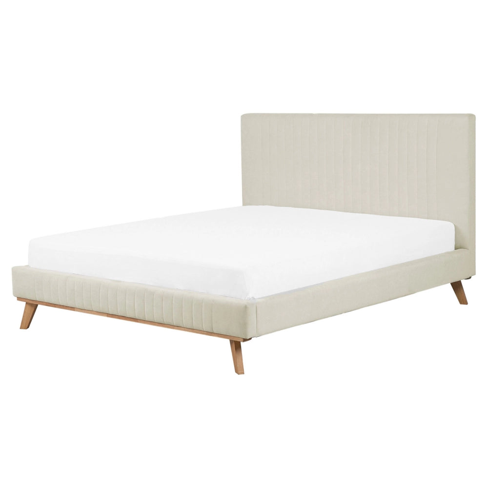 Letto 160 x 200 cm Beige Ciniglia imbottita con struttura a canale testiera trapuntata