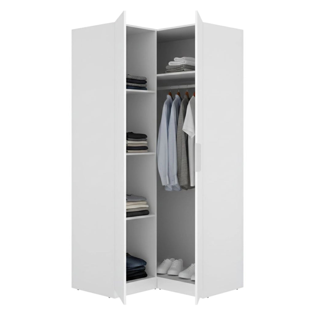 Armadio Camera da Letto Luber, Guardaroba 2 Ante Appendiabiti, 95x204h cm Bianco