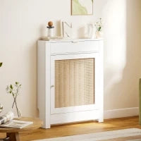 Copritermosifoni con Anta in rattan e Scomparto, Design Boho, Bianco