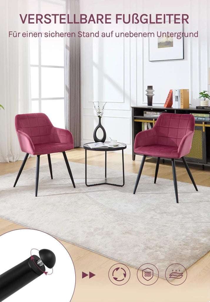 Set di 8 Sedie per Sala da Pranzo Imbottita, Poltroncina in Velluto,Sedia da Cucina con Braccioli e Schienale, Gambe in Metallo, moderne, Bordeaux, BH93bd-8
