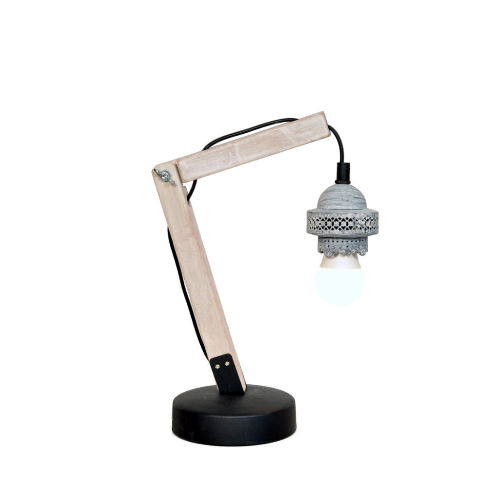 Lampada da tavolo Hangover VI in legno e metallo grigio