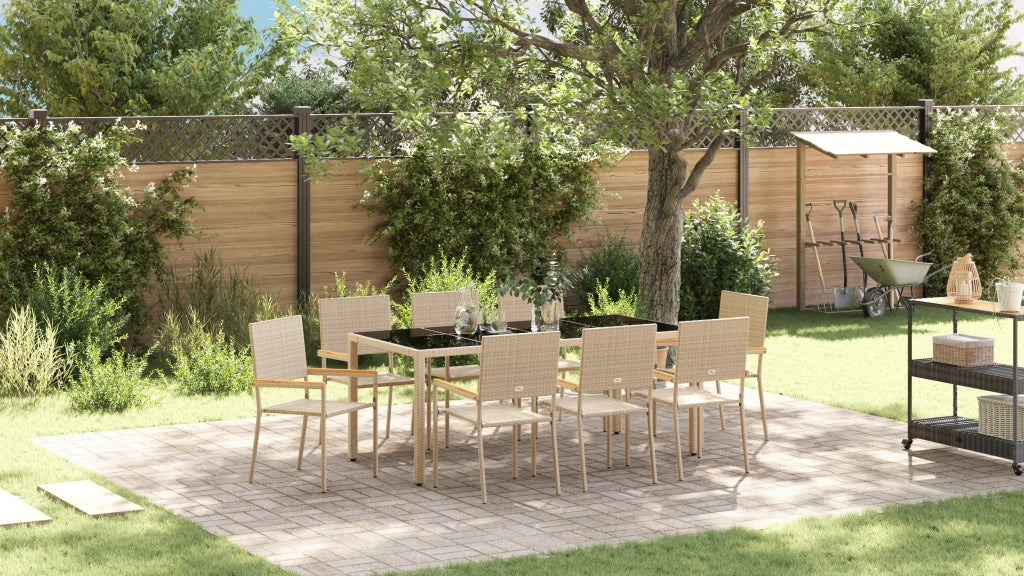 Set da pranzo da giardino 9 pezzi Rattan Beige