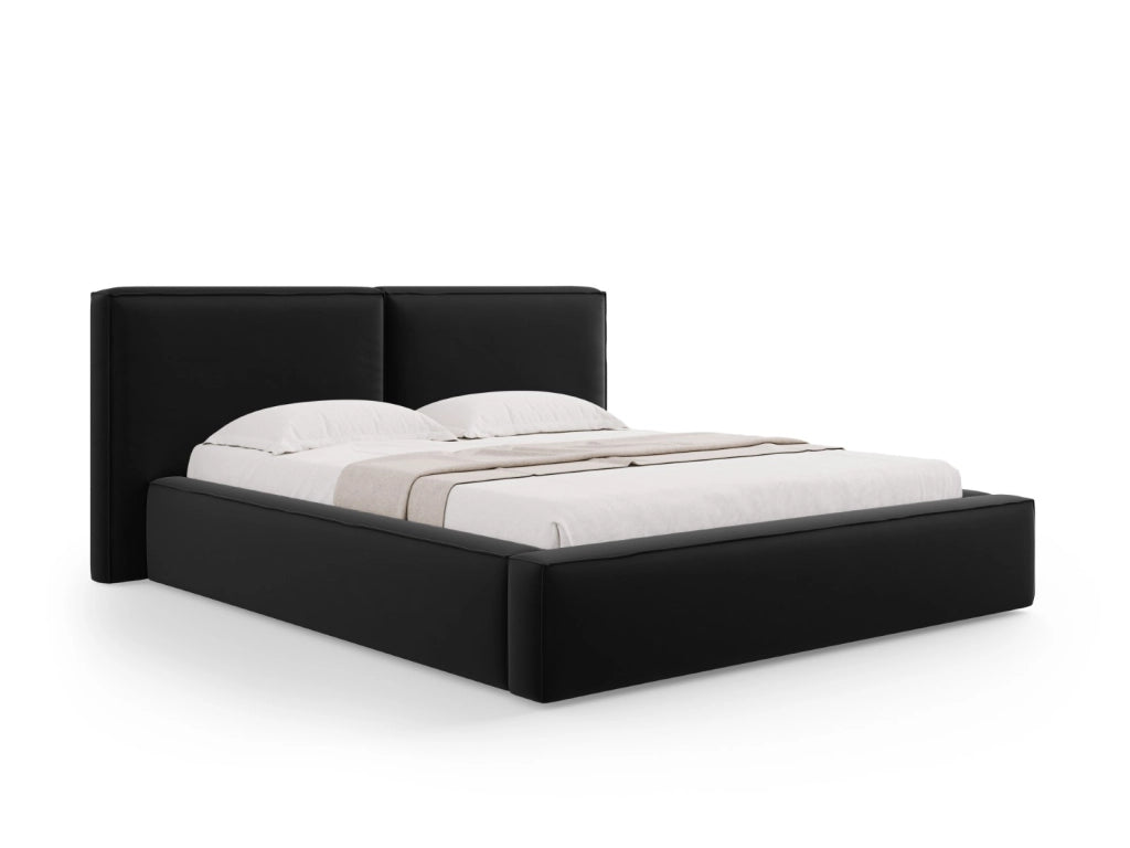 Cosmopolitan Design - Letto a cassettone con testiera doppia "Arendal" 180x200cm in velluto nero 