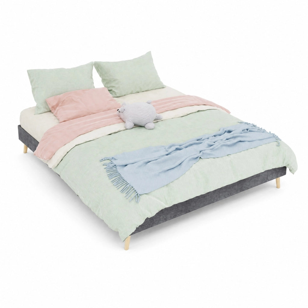 Letto imbottito grigio 160 x 200 cm con struttura in tessuto e metallo