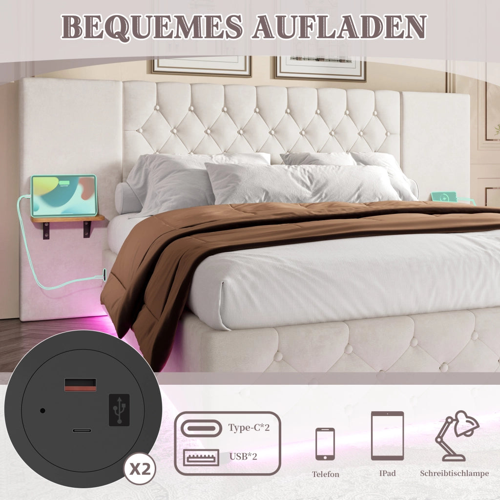 Letto Contenitore con Testiera LED, USB e Sollevamento Idraulico ¨C MINIMAL ¨C 160x200