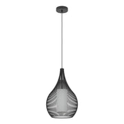 Lampadario A Sospensione Contemporaneo Razoni 1 Acciaio Nero Vetro 1 Luce E27